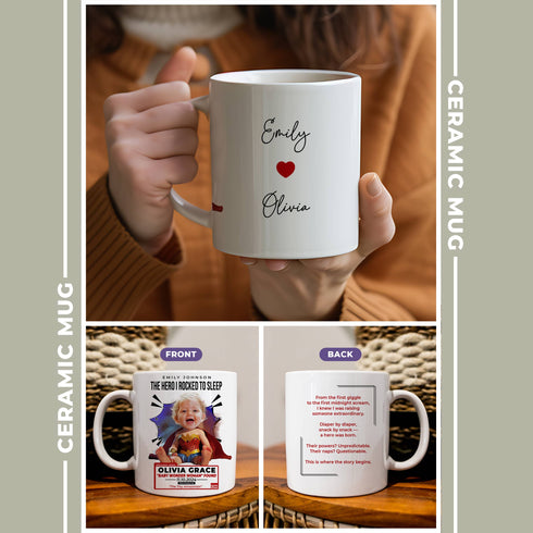 Custom Wonder Woman Baby Mug – “The Tiny Amazonian” with Personalized Photo, Name & Heartwarming Message